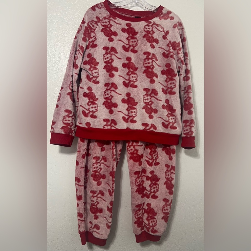 Disney Mickey Mouse Red Pink Fleece 2-Piece Pajama Lounge Set Women’s Medium - Picture 1 of 6
